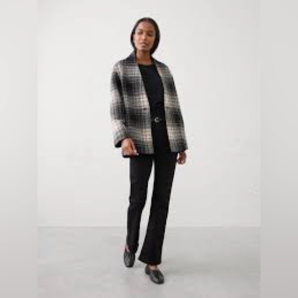Banana Republic Black and Cream Textured Jacket KNIT BOUCLÉ COAT